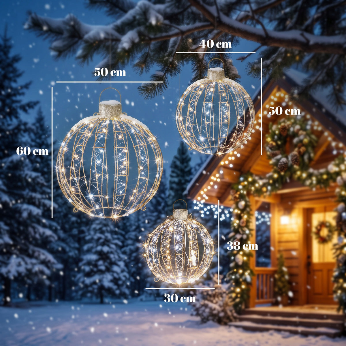 3-Piece Outdoor Illuminated Christmas Ball Set, 24h Timer Brand Outsunny