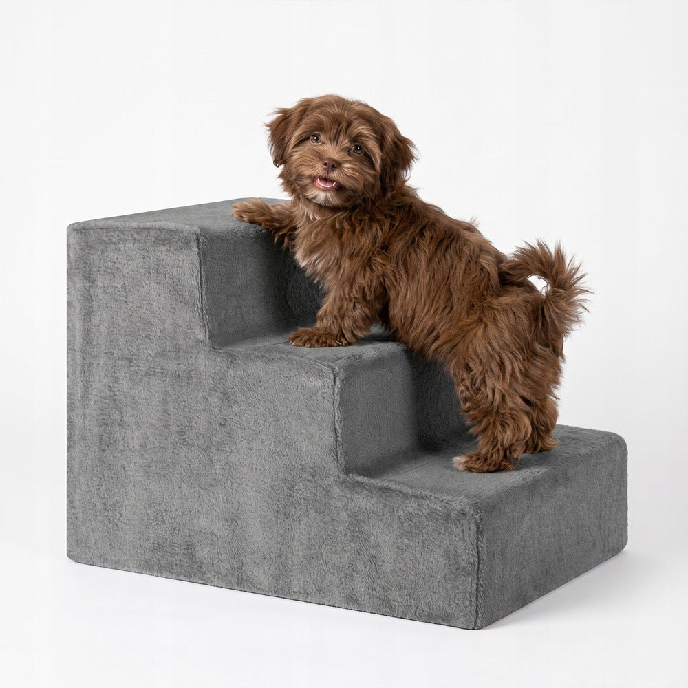 3 STEPS FOR DOG CAT ANIMALS STAIRS 36 CM GREY PLUSH