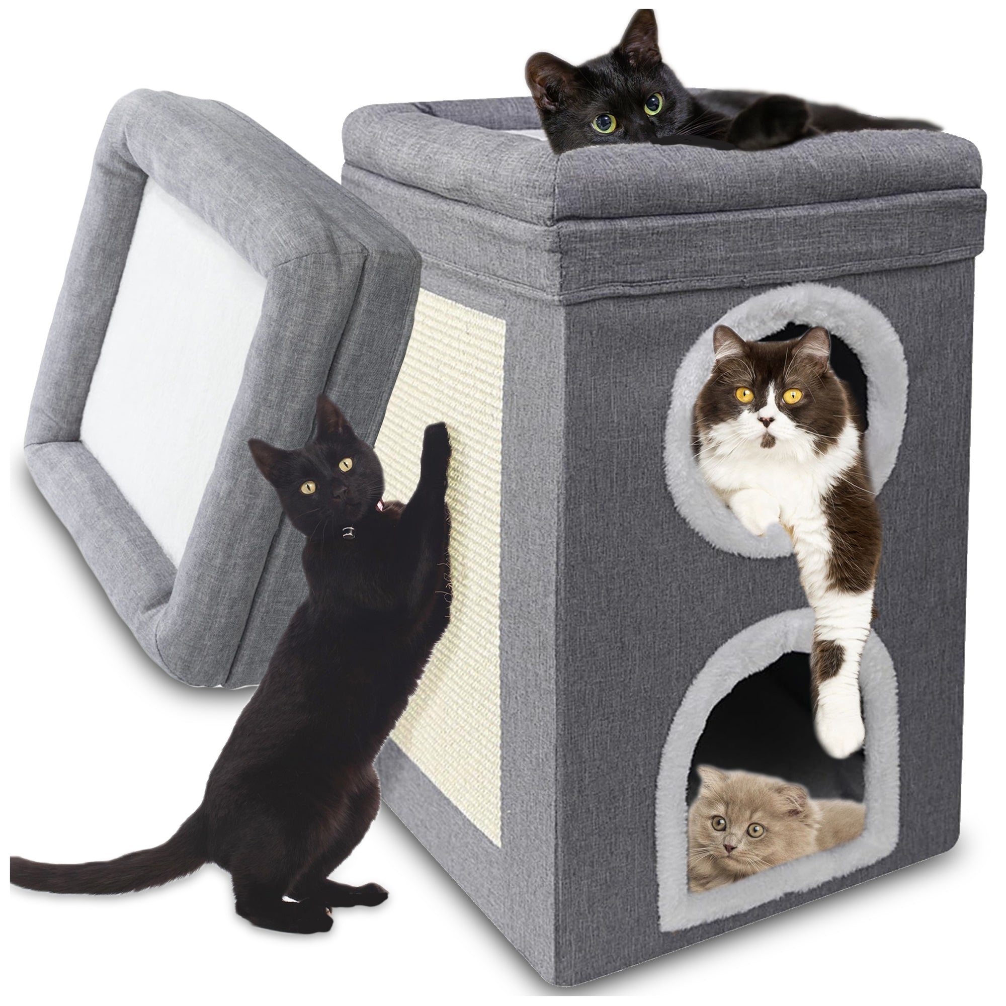 3-TIER CAT HOUSE BOOTH FOLDING SCRATCHING POST 42x41x65CM TOWER BED