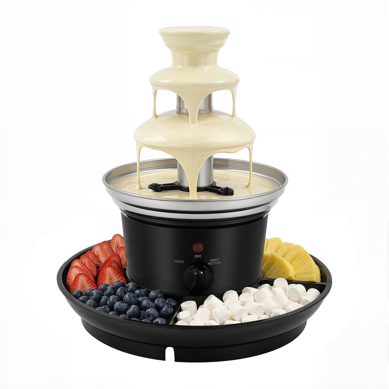 3-TIER CHOCOLATE FONDUE FOUNTAIN PARTY FOUNTAIN WITH FRUIT PLATE
