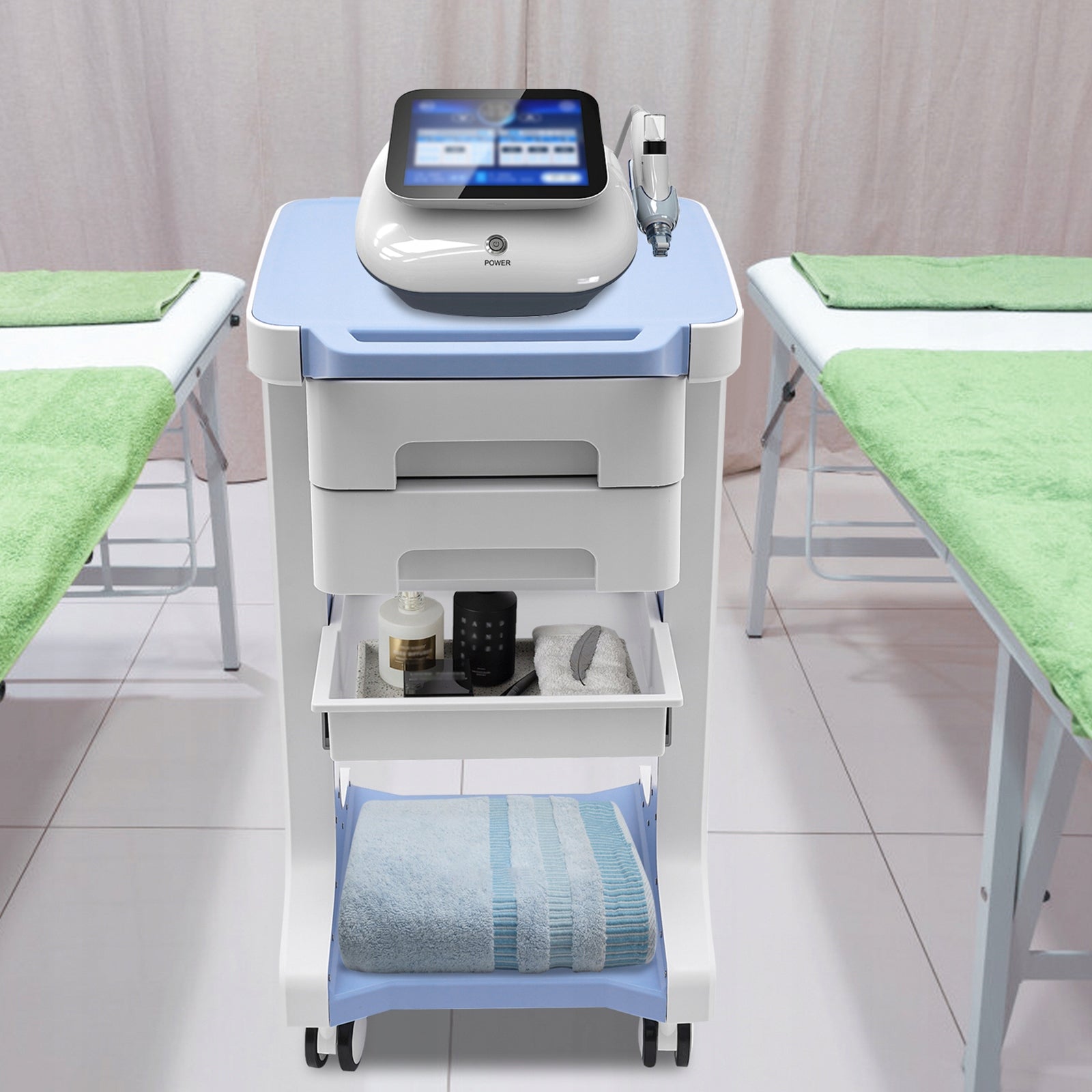 3-TIER SALON TROLLEY PRACTICAL CART BEAUTY CART WITH 2 DRAWERS 50KG LOAD Packaging status original