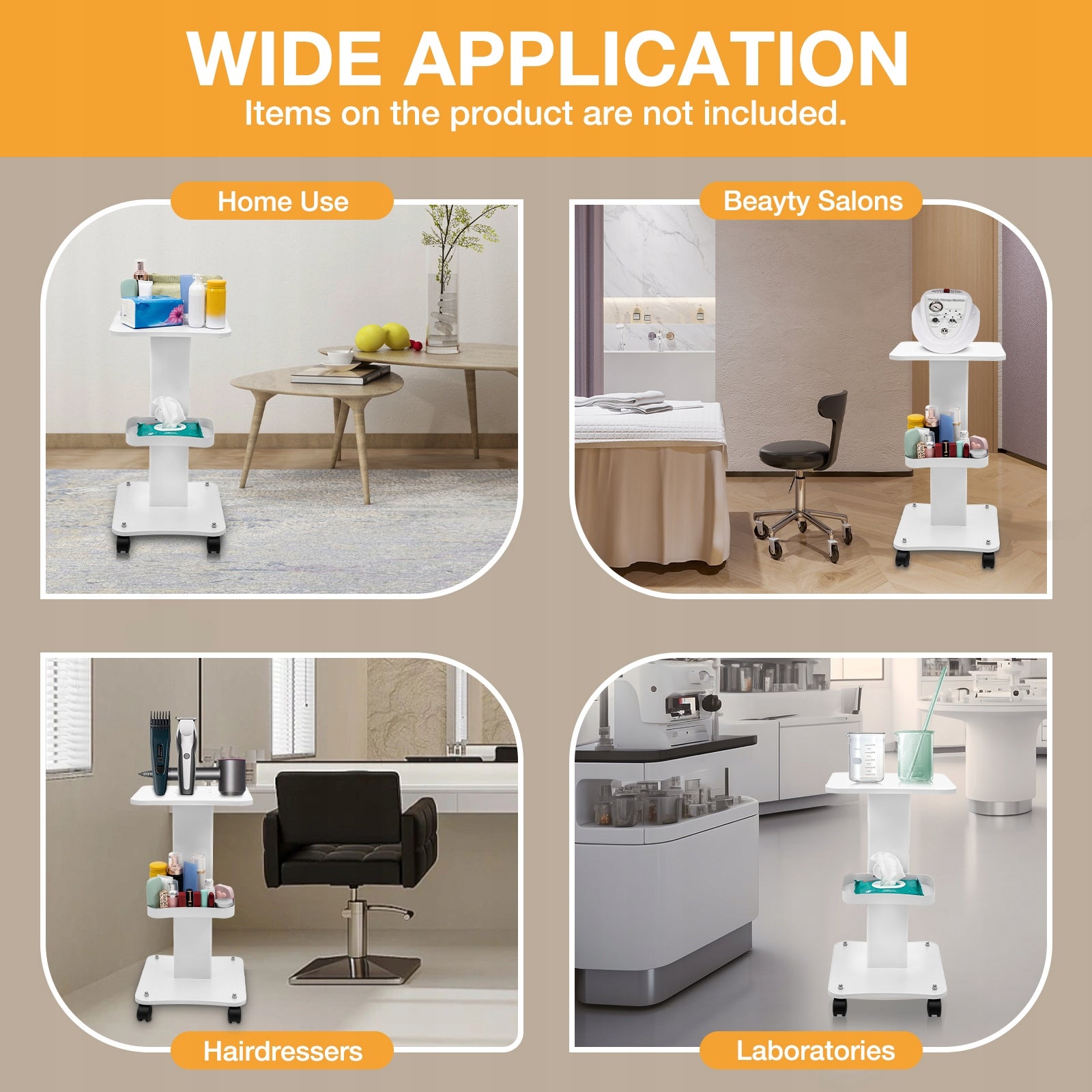 3-Tier Cart Shelving Unit (White),40 kg Weight Capacity, 38 × 35 × 69 cm Packaging status original