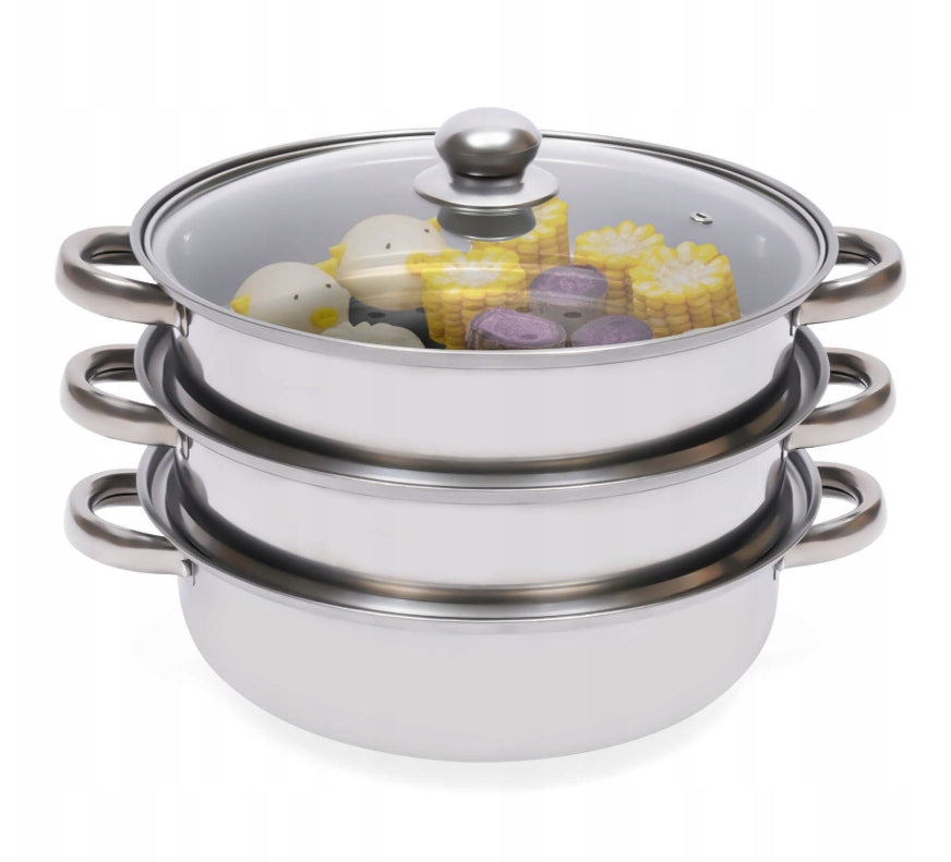 3-Tier Stainless Steel Steamer Pot for Gas Stove 28 cm