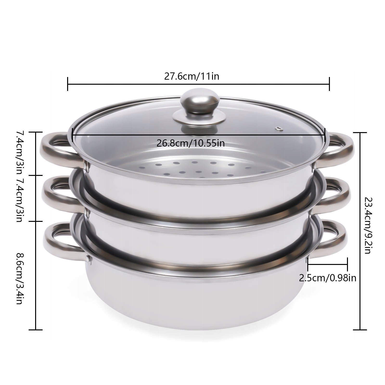 3-Tier Stainless Steel Steamer Pot for Induction Gas Stove 28cm EAN (GTIN) 733835967346
