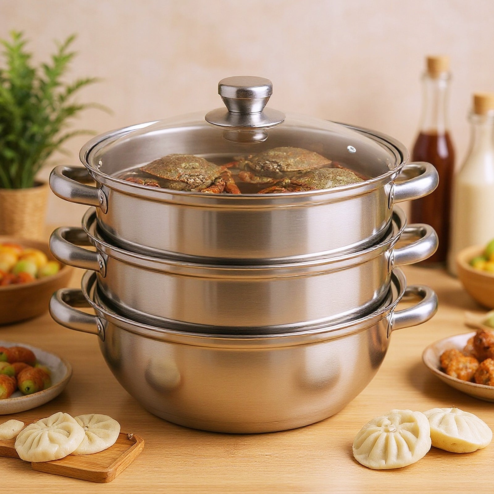3-Tier Stainless Steel Steamer Pot for Induction Gas Stove 28cm Manufacturer code FL120302