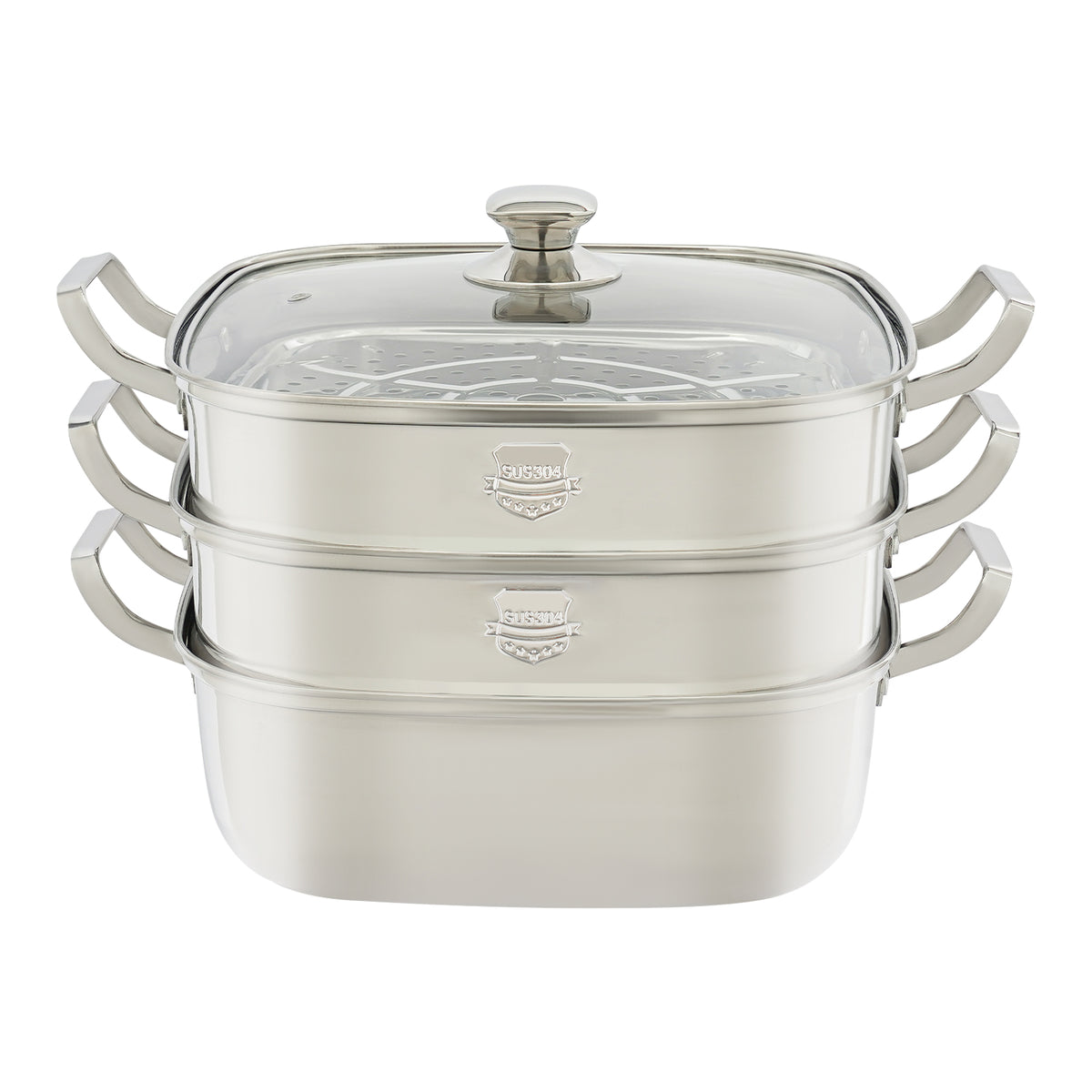 3-Tier Steamer Pot Square Steaming Cookware 3-Tier Steamer Pot with Lid