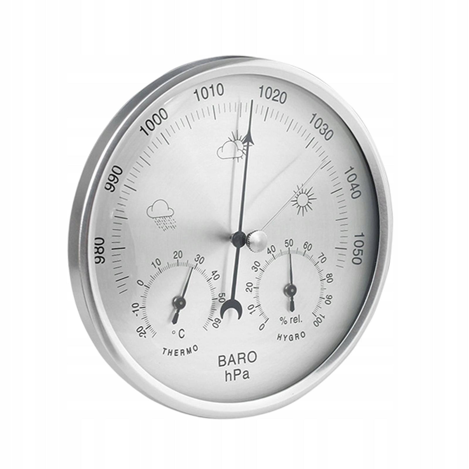 3-in-1 Barometer Traditional Weather Station Wall Decorations Indoor Silver Packaging status original