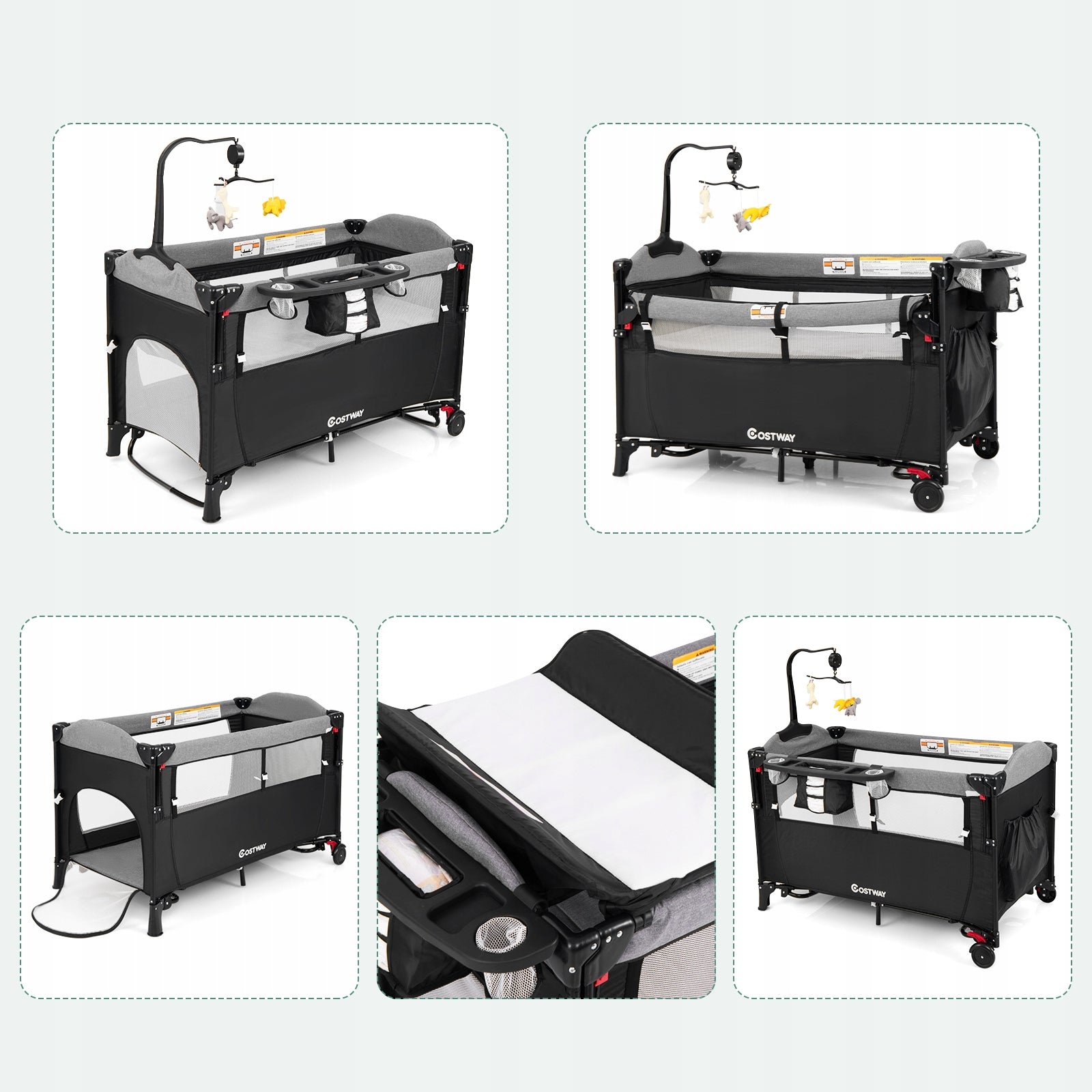 3 in 1 Portable Baby Cot Changing Table Color black
