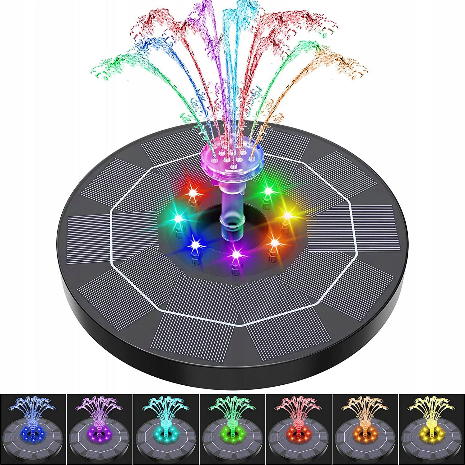 3-in-1 Solar Floating Fountain, 1500mAh, 8 Nozzles, 200 L/h, 100 cm, 8 LEDs