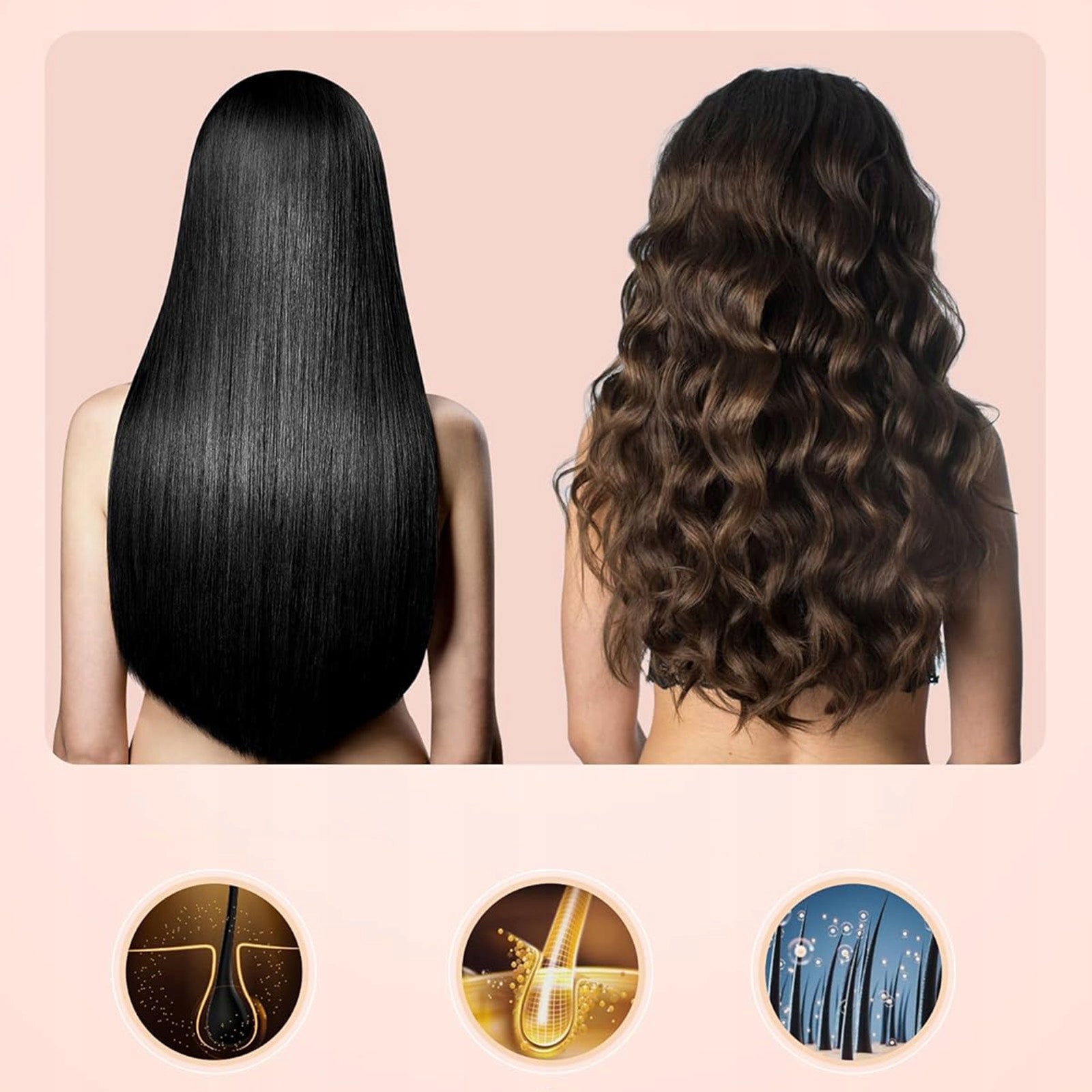 3-in-1Hot Brush Curler Straightener Adjustable TempNegative Ions Black (EU) Manufacturer code hetydjfgeag