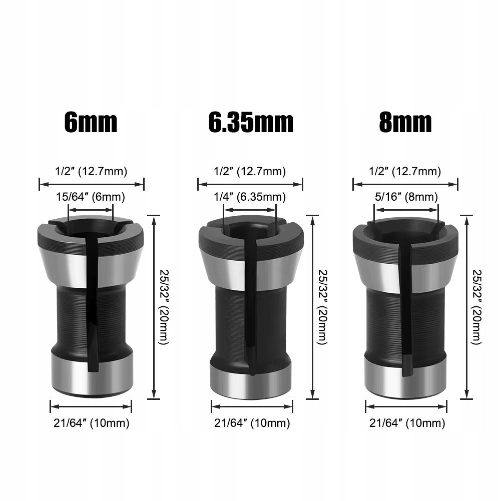3 pcs milling machine reduction bushings 6mm 8mm 6,35mm clamping bushing for cutters Manufacturer code ADAPTER UCHWYT FREZARSKI