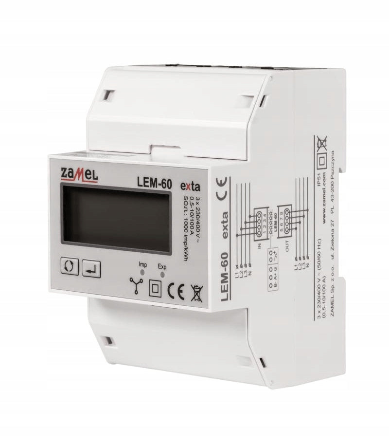 3-phase two-way energy meter with MODBUS 100A Zamel - LEM-60