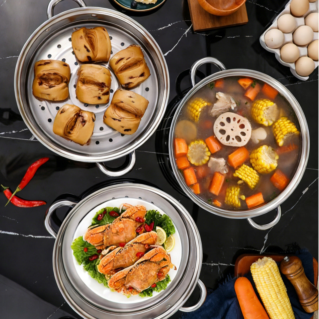 3-storey steam pot stainless steel pressure cooker for home Brand no brand