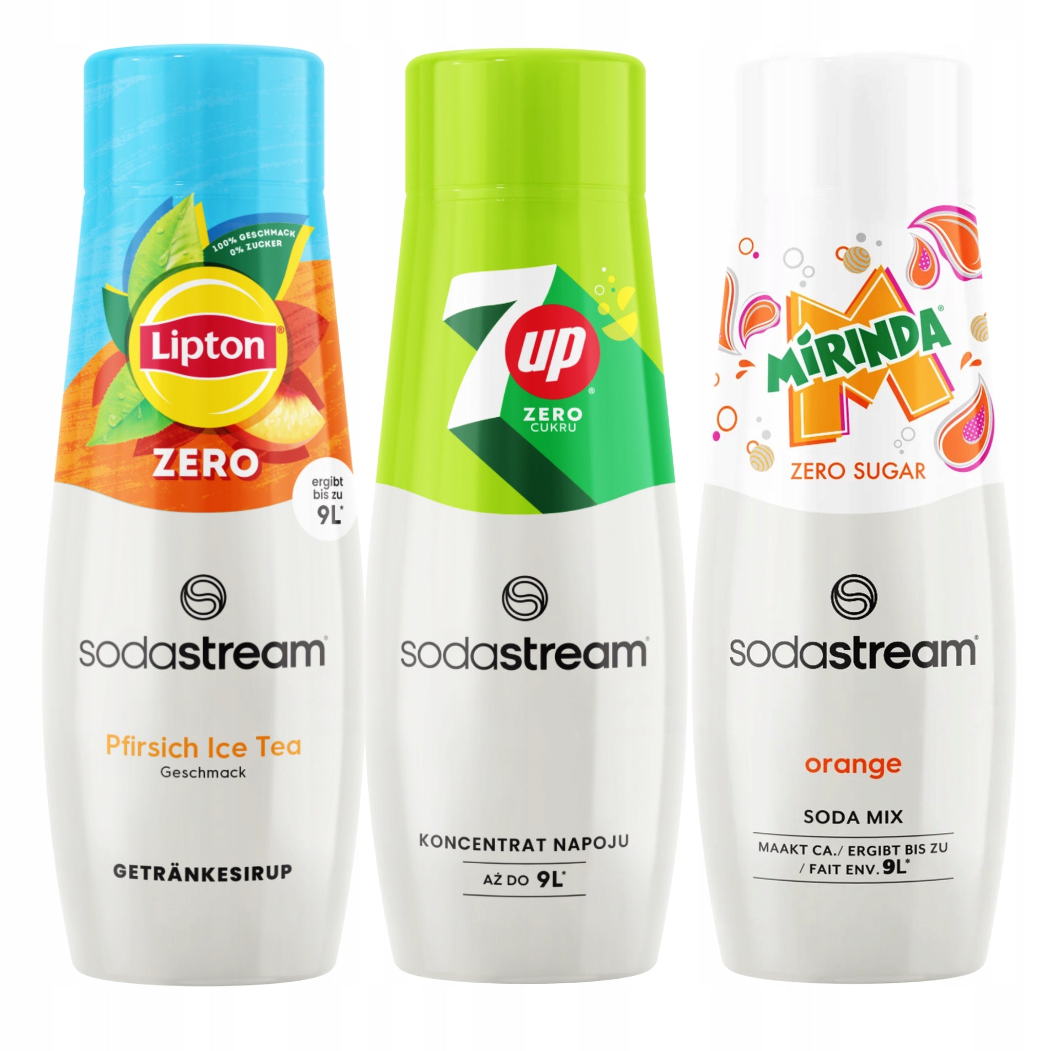 3 syrups Sodastream Lipton Ice Tea Peach Zero + 7up Free + Mirinda Zero
