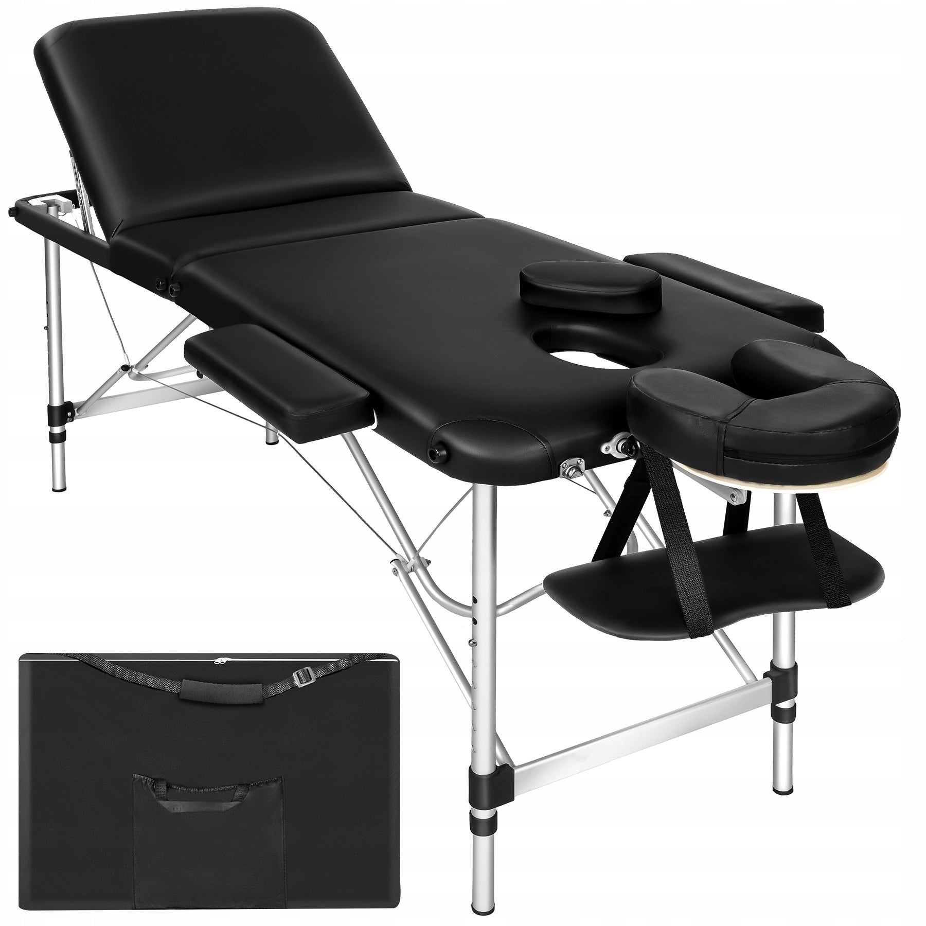 3-zone massage table with 5 cm padding and aluminum frame