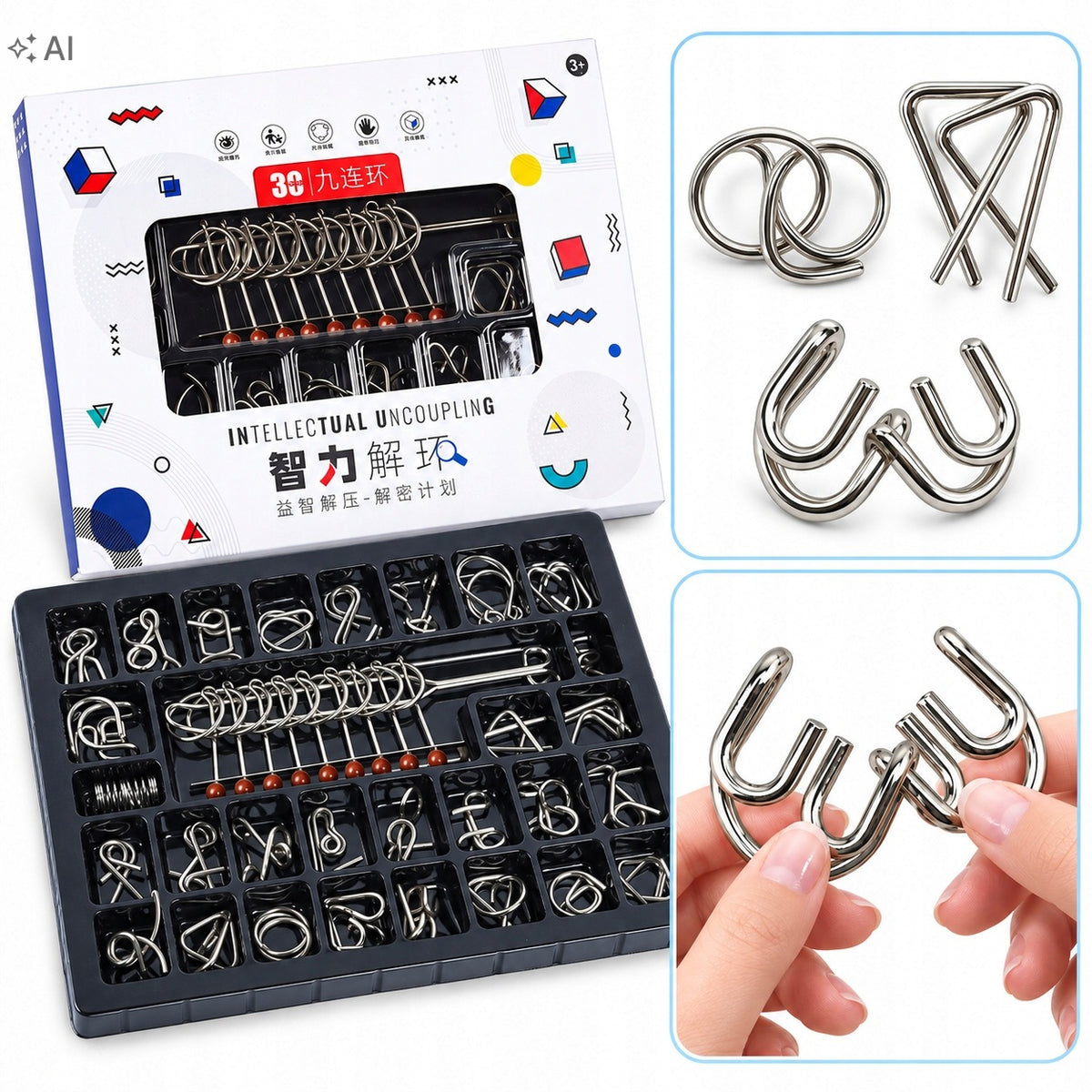 30-Piece Metal Puzzle Set,lamiglowki logiczne dla dzieci metalowe