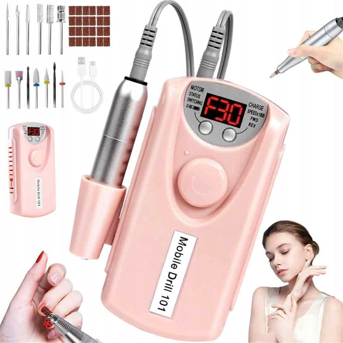 30000RPM NAIL MACHINE WITH 13 TIPS FOR POLISHING AND CUTTING