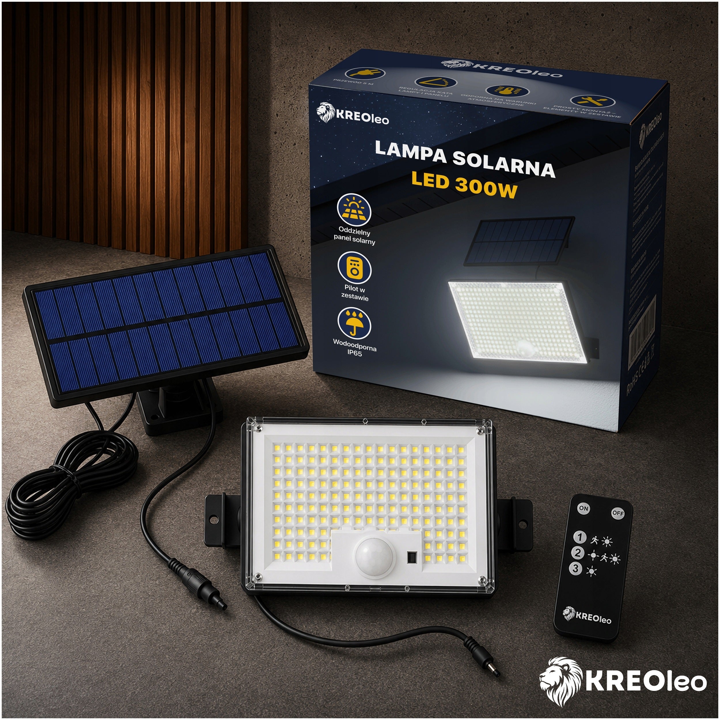 300W SOLAR LED LAMP WITH MOTION TWILIGHT SENSOR WITH SEPARATE REMOTE CONTROL PANEL Packaging status original