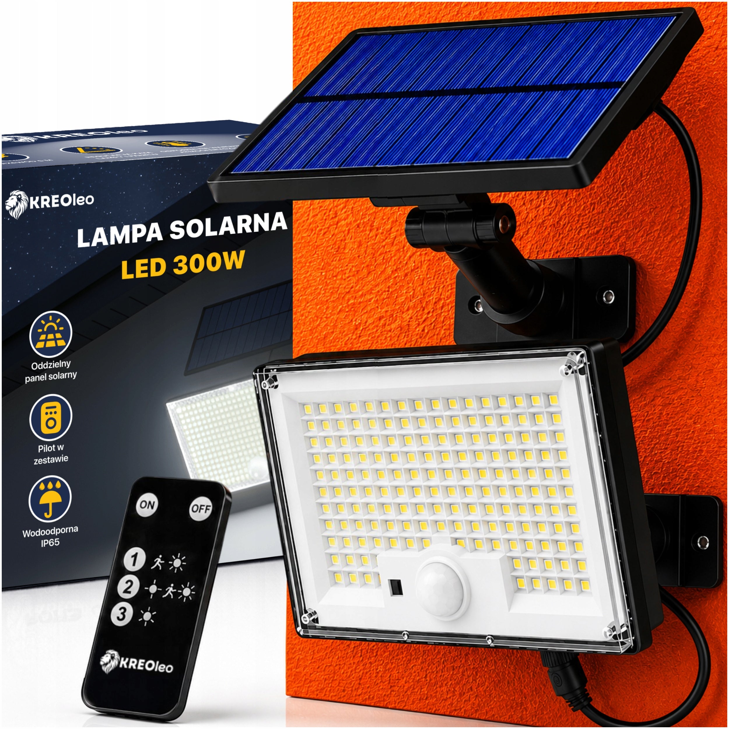 300W SOLAR LED LAMP WITH MOTION TWILIGHT SENSOR WITH SEPARATE REMOTE CONTROL PANEL