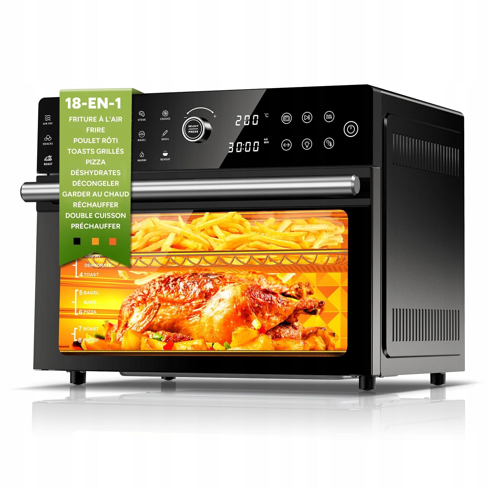 30L 1800W Digital Touch&Knob Air Fryer Oven, 18 Presets, Rotisserie