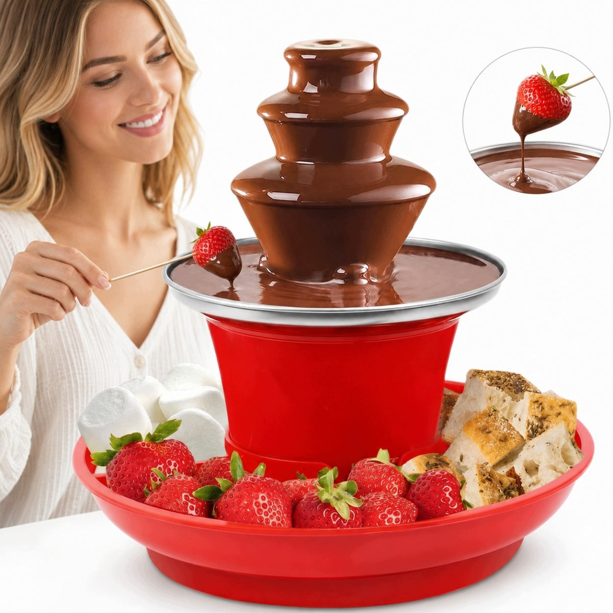 30W Chocolate Fountain Tower For Home Fondue 3 Levels Floor Chocolate