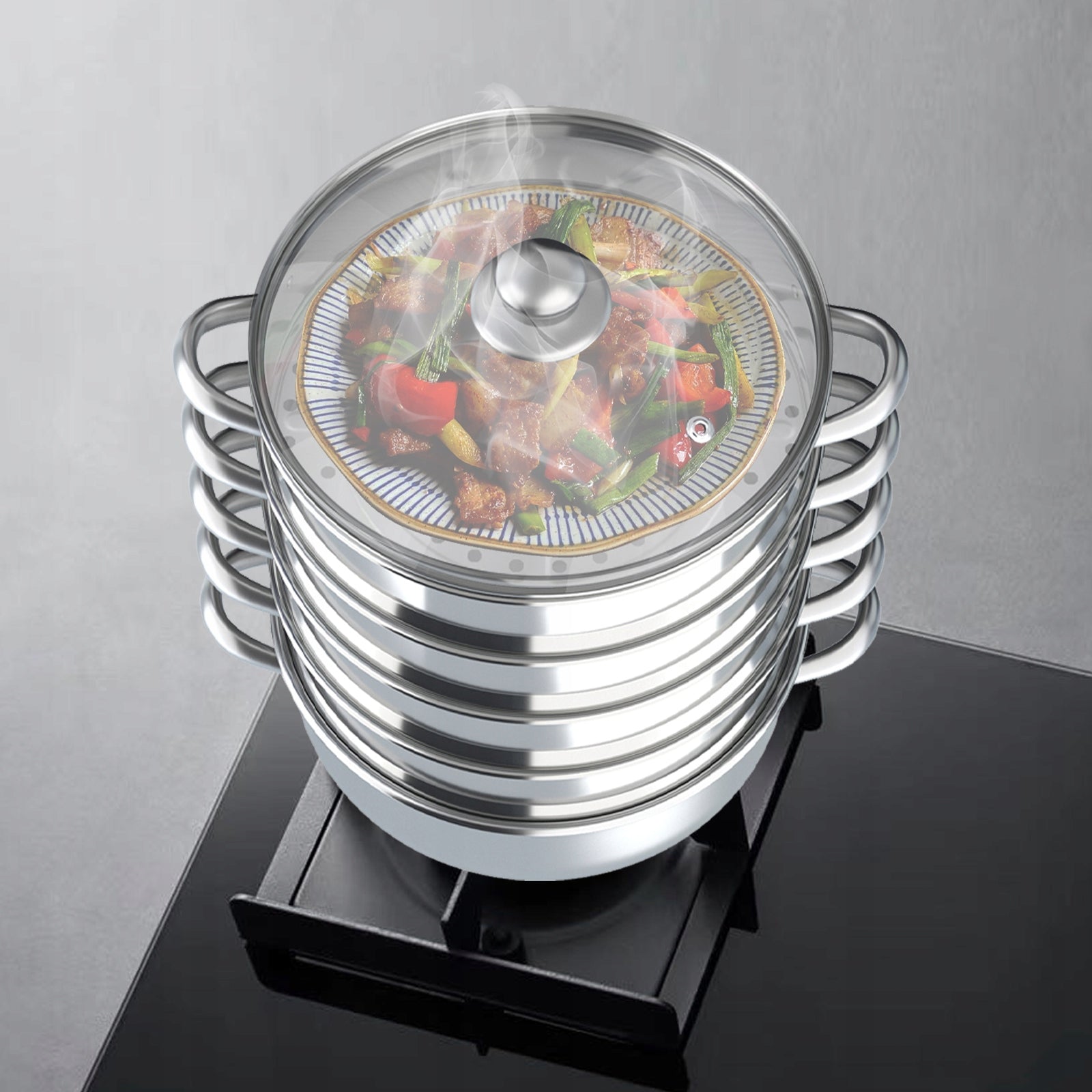 30cm 5-Tier Stainless Steel Steamer Multifunctional Steamer 4 Steamers Lid Manufacturer code vdshjedsbhesb