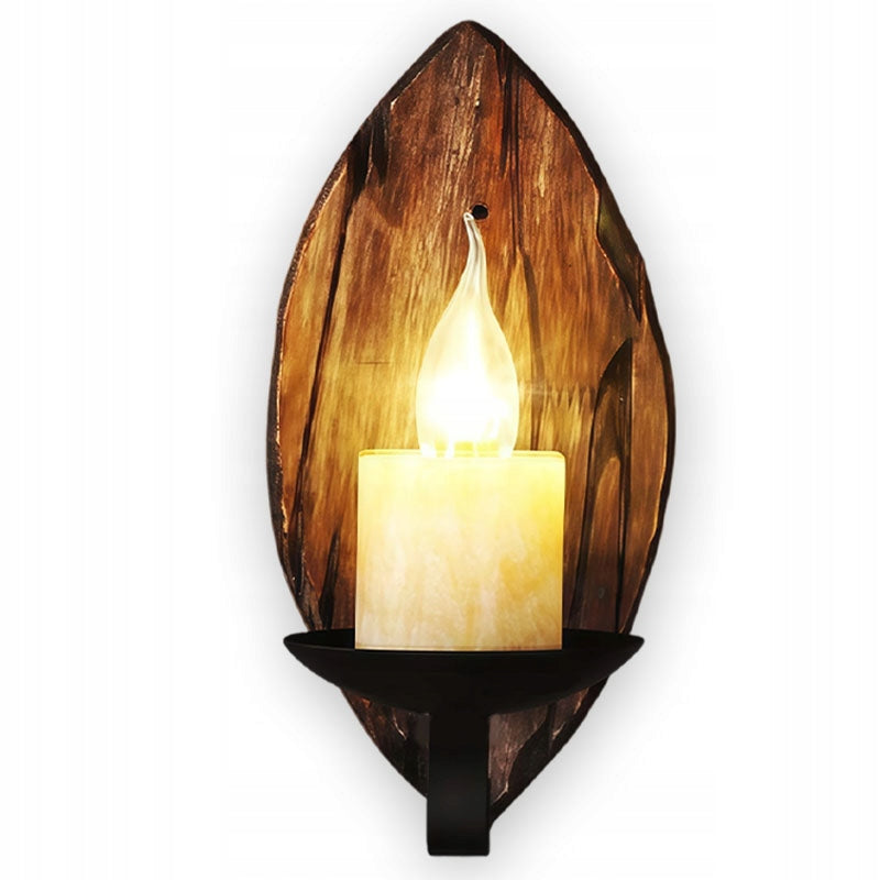 30cm Solid Wood Candle Wall Lamp E14 Retro Industrial Sconce Vintage Light Packaging status original
