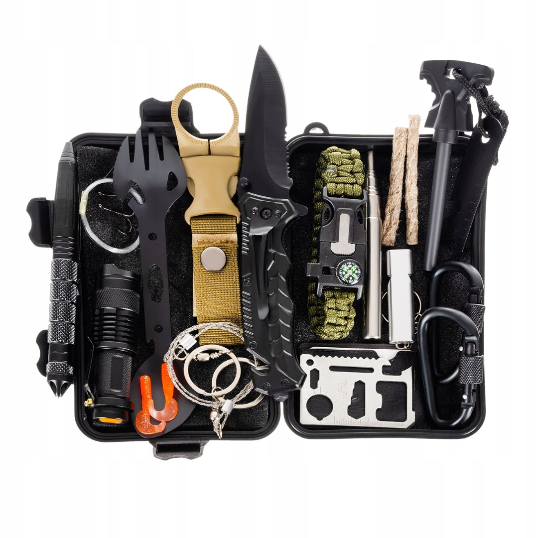 32IN1 SURVIVAL KIT + FIRST AID KIT WITH EQUIPMENT Model ZESTAW WOJSKOWY WYJAZDOWY 32W1 APTECZKA LATARKA