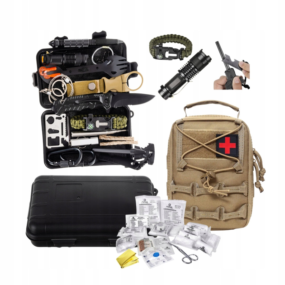 32IN1 SURVIVAL KIT + FIRST AID KIT WITH EQUIPMENT Tools pen measure blade bottle opener can opener saw fish scraper window breaker