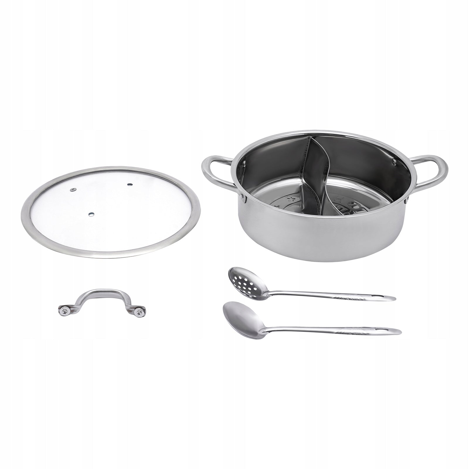 32cm Stainless Steel Divided Hot Pot, (Glass Lid + Spoon & Slotted Spoon) EAN (GTIN) 751591584652