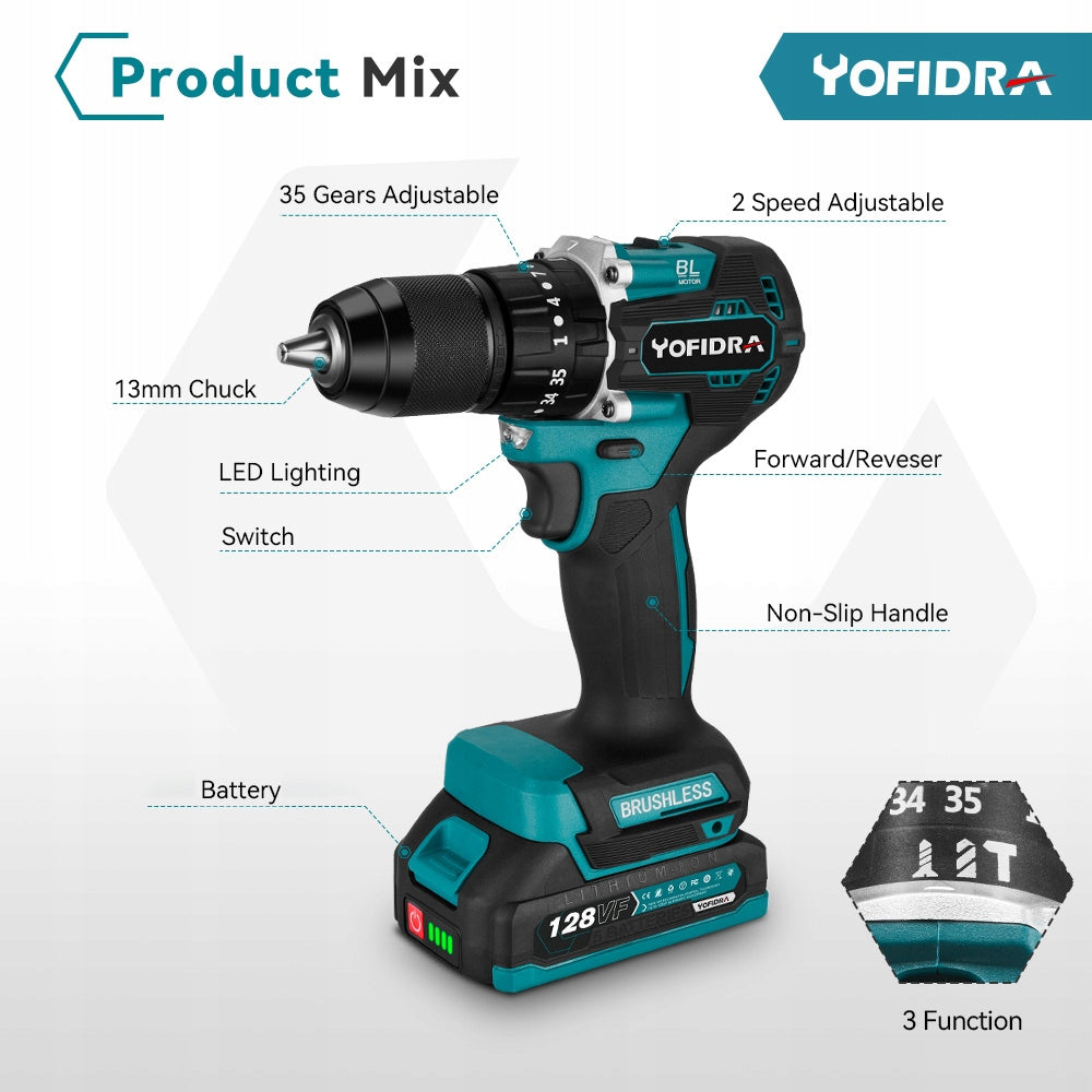 35+3 Torque Cordless Electric Impact Drill 13mm Screwdrive 2 batteries EAN (GTIN) 0763449193510