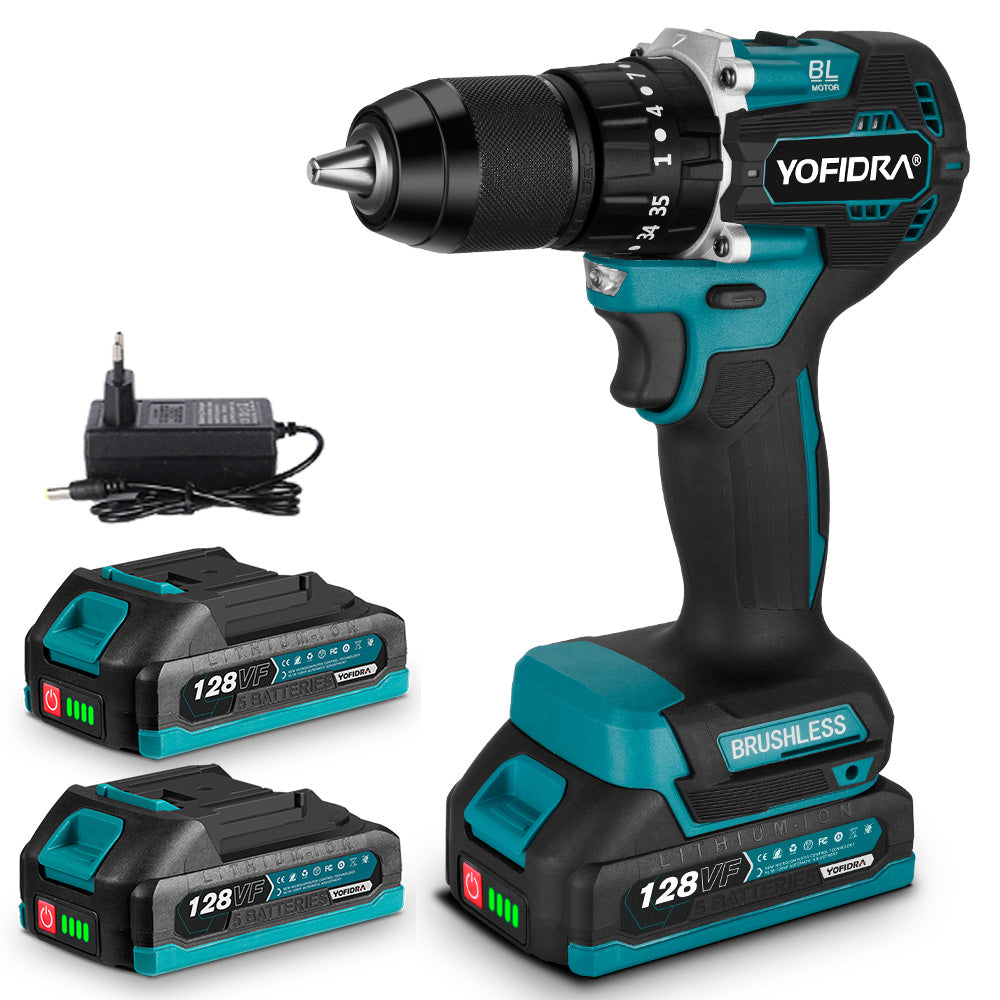 35+3 Torque Cordless Electric Impact Drill 13mm Screwdrive 2 batteries