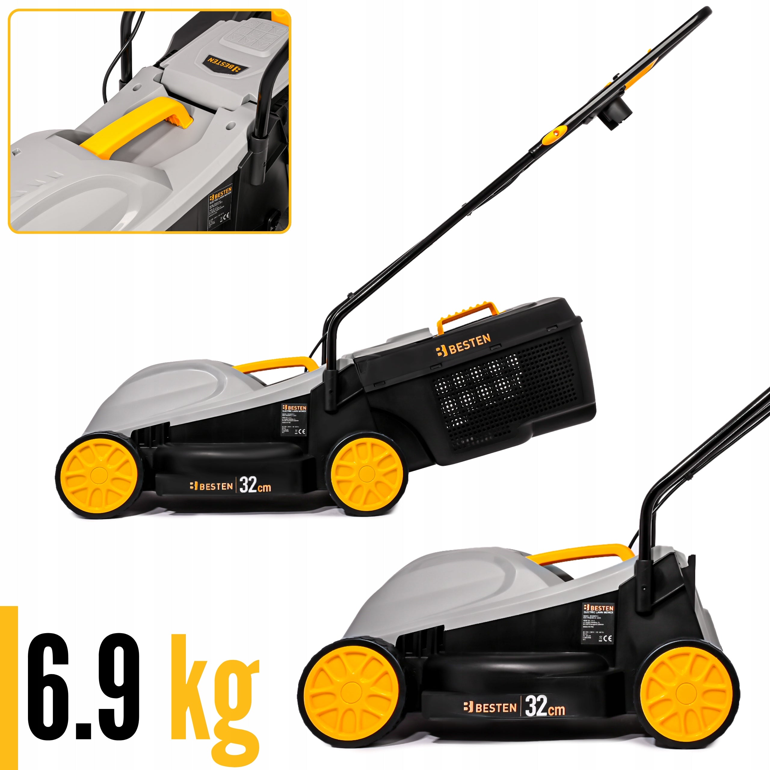 35L ADJUSTABLE ELECTRIC LAWN MOWER LIGHT STRONG LARGE BASKET BESTEN Engine power 1200 W