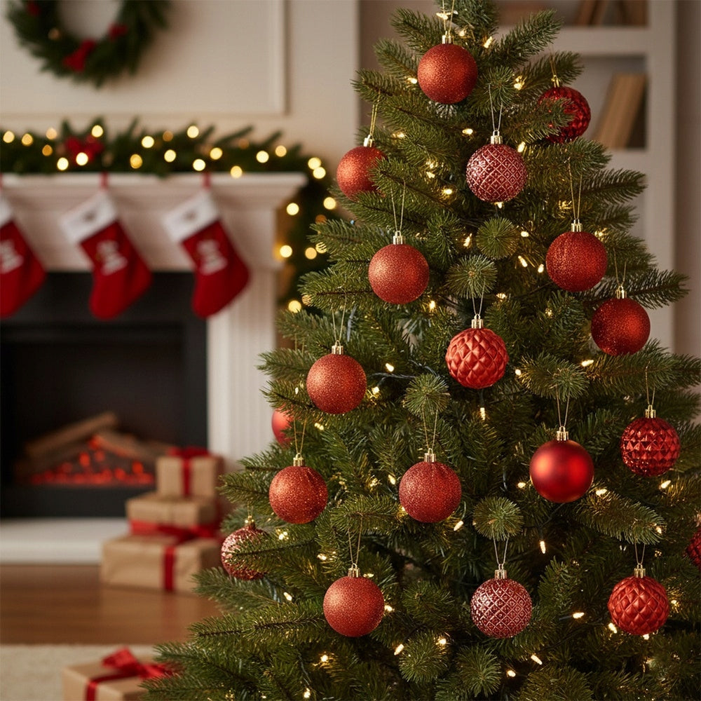 35x Christmas Baubles Unbreakable Red Christmas Tree Baubles Set Packaging status original