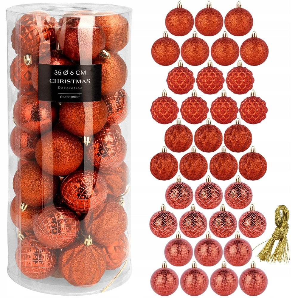 35x Christmas Baubles Unbreakable Red Christmas Tree Baubles Set