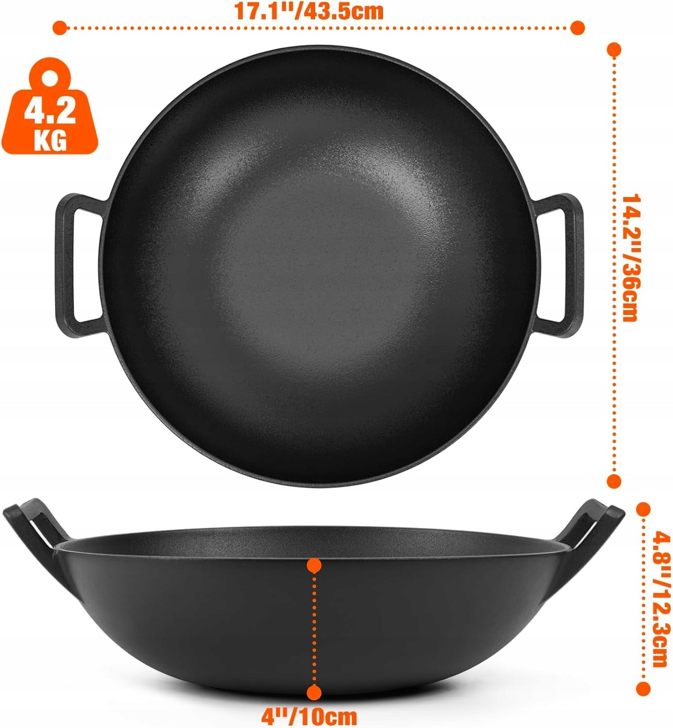 36 CM CAST IRON WOK WITH HANDLE FOR SPIRIT II I GENESIS II GS4 GRILL Brand onlyfire