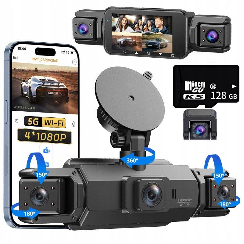 360° 4-Channel WiFi Camera GPS IR G-Sensor FHD Parking Menu PL iOS
