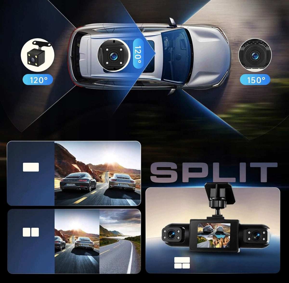 360 Degree Rotary Car Video Recorder Car Camera Memory card included 128 GB