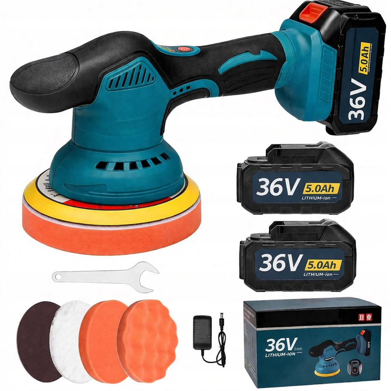 36V CAR BATTERY OPERATED POLISHER + 2x AKU 5.0AH STRONG