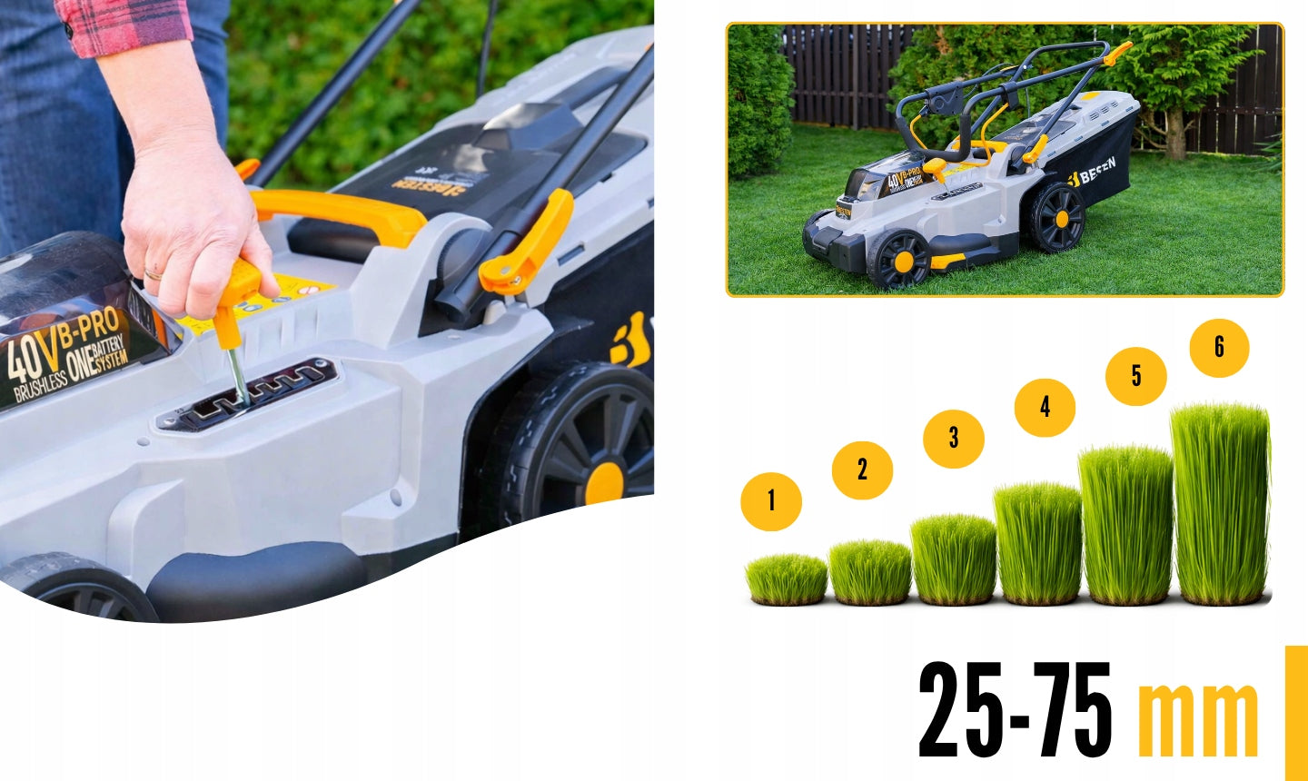 38CM BRUSHLESS CORDLESS LAWN MOWER FOR GRASS 2X AKU 6AH STRONG BESTEN Model Kosiarka akumulatorowa 40V 38cm BESTEN BE0002907