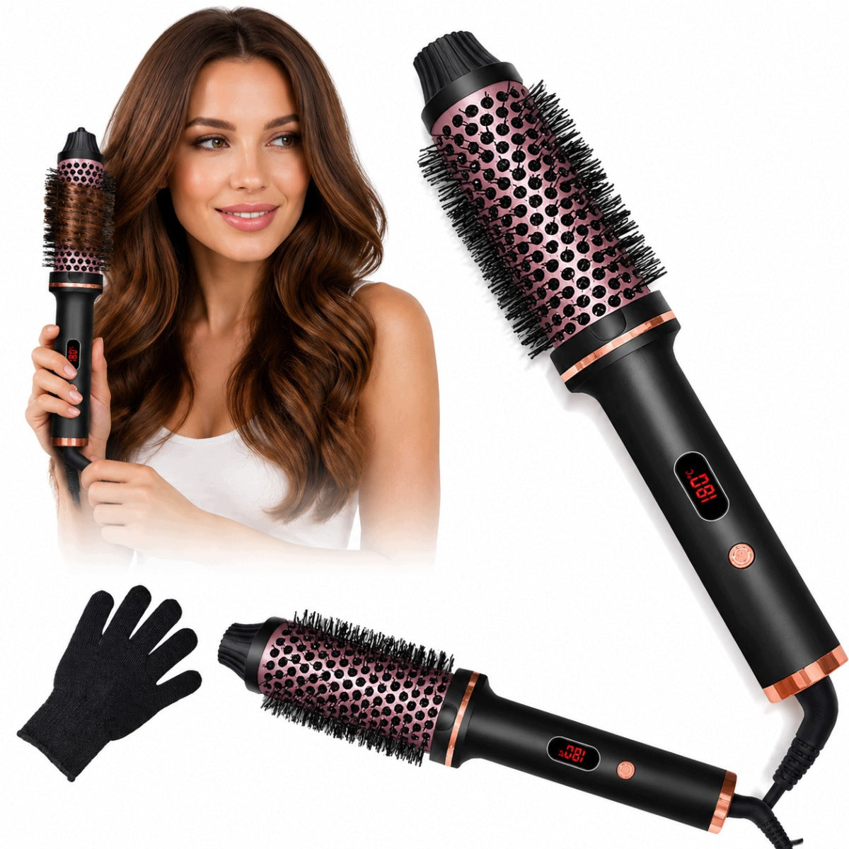 38mm Heated Brush Styler Curling Iron 3-in-1 for Short and Long Hair