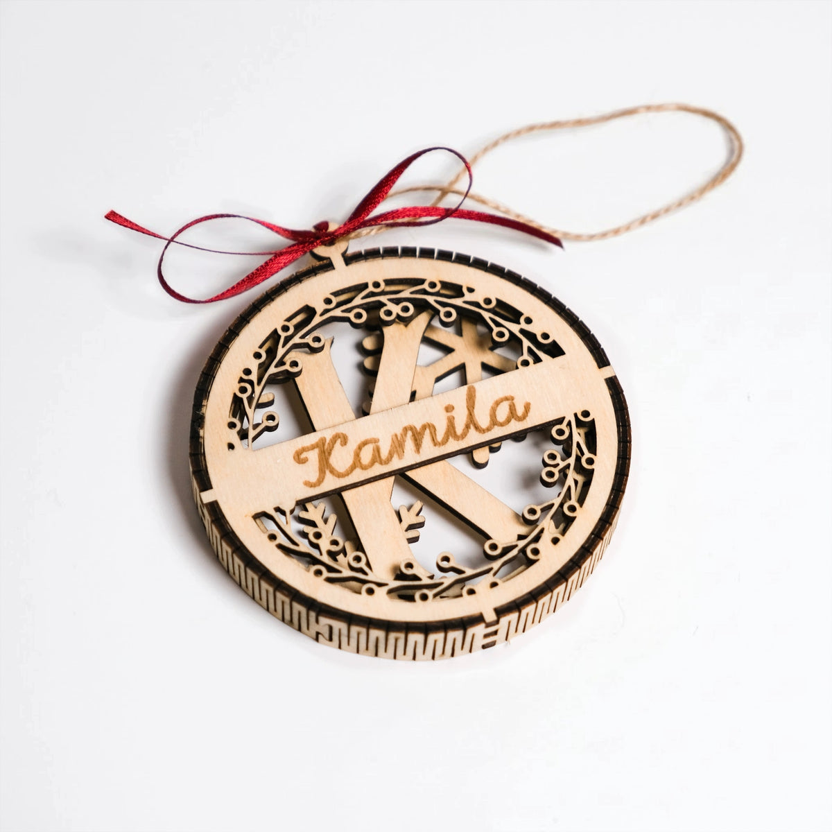 3D BAUBLE WITH NAME Wooden Personalized Name Day For Christmas Tree Gift
