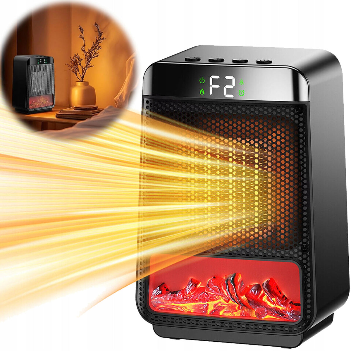 3D FLAME EFFECT HEATER 1000W SMALL PORTABLE FOR BEDROOM LIVING ROOM