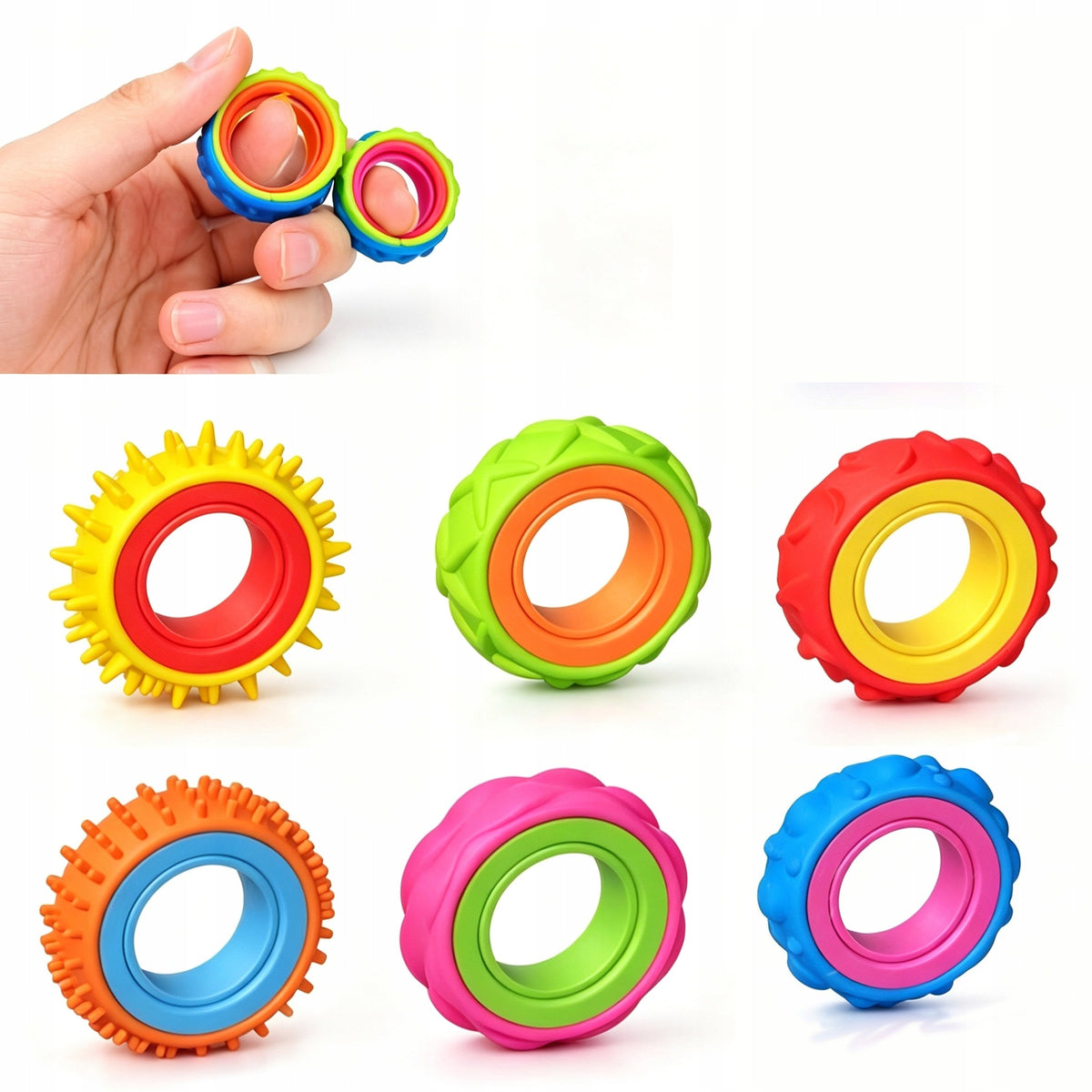 3D Rotary Anti-Stress Sensory Ring Set of 6