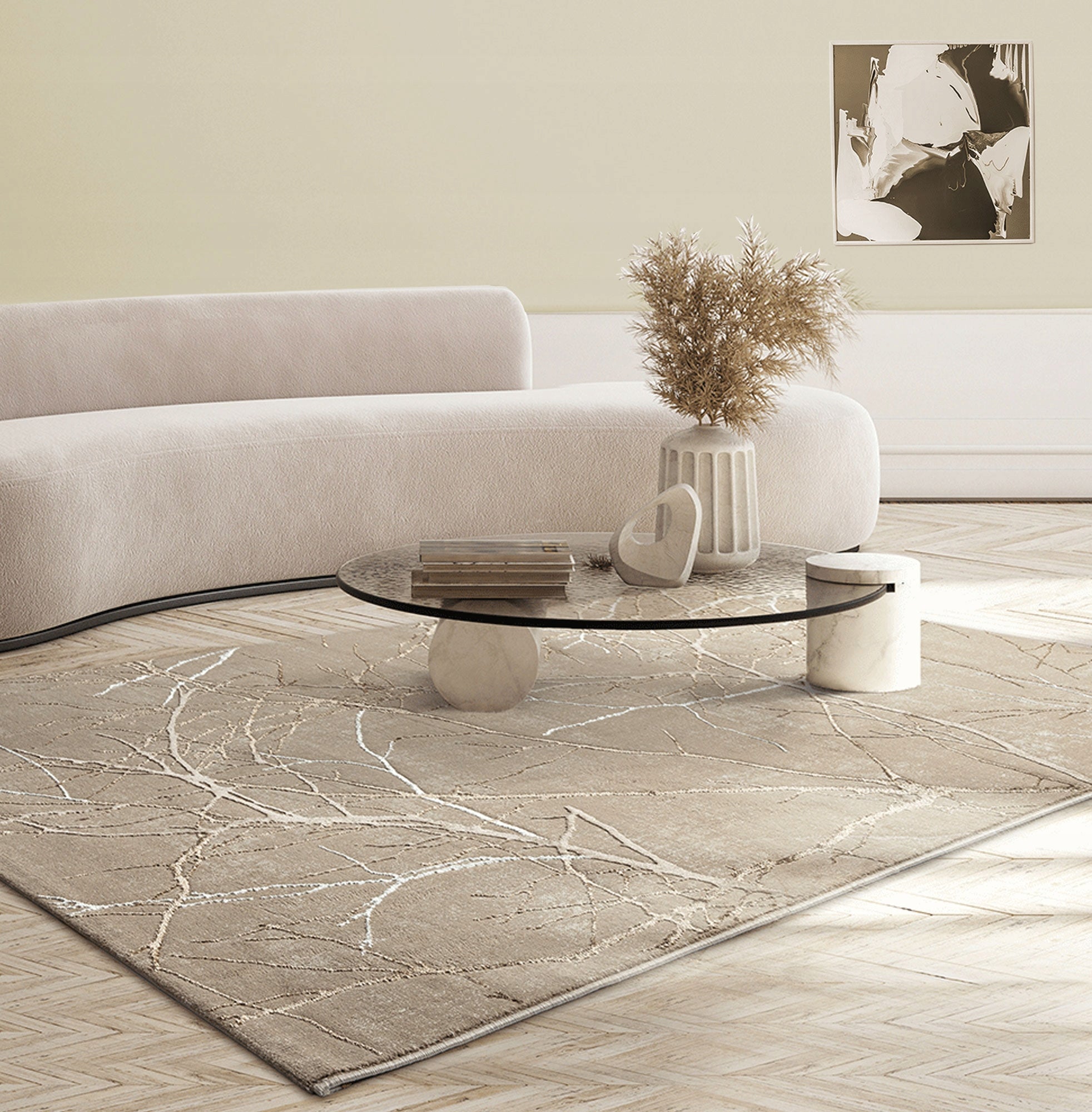 3D carpet short hair modern Mila the carpet beige and gold 200x290