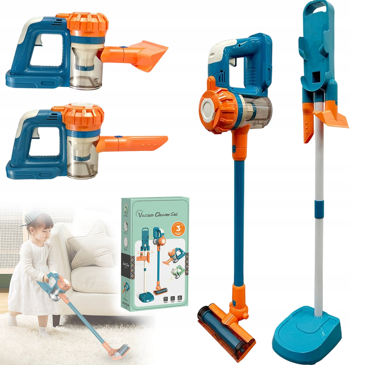 3IN1 BATTERY OPERATED TOY UPRIGHT VACUUM CLEANER WITH SUCTION FUNCTION AND SOUND
