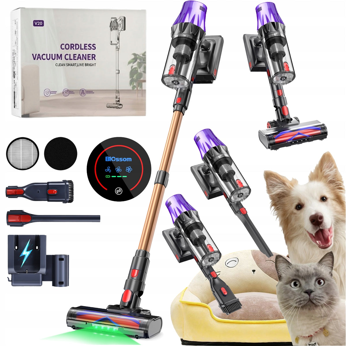 3IN1 HANDHELD LED UPRIGHT VACUUM CLEANER BLOSSOM V20 650W 55KPA 65MIN