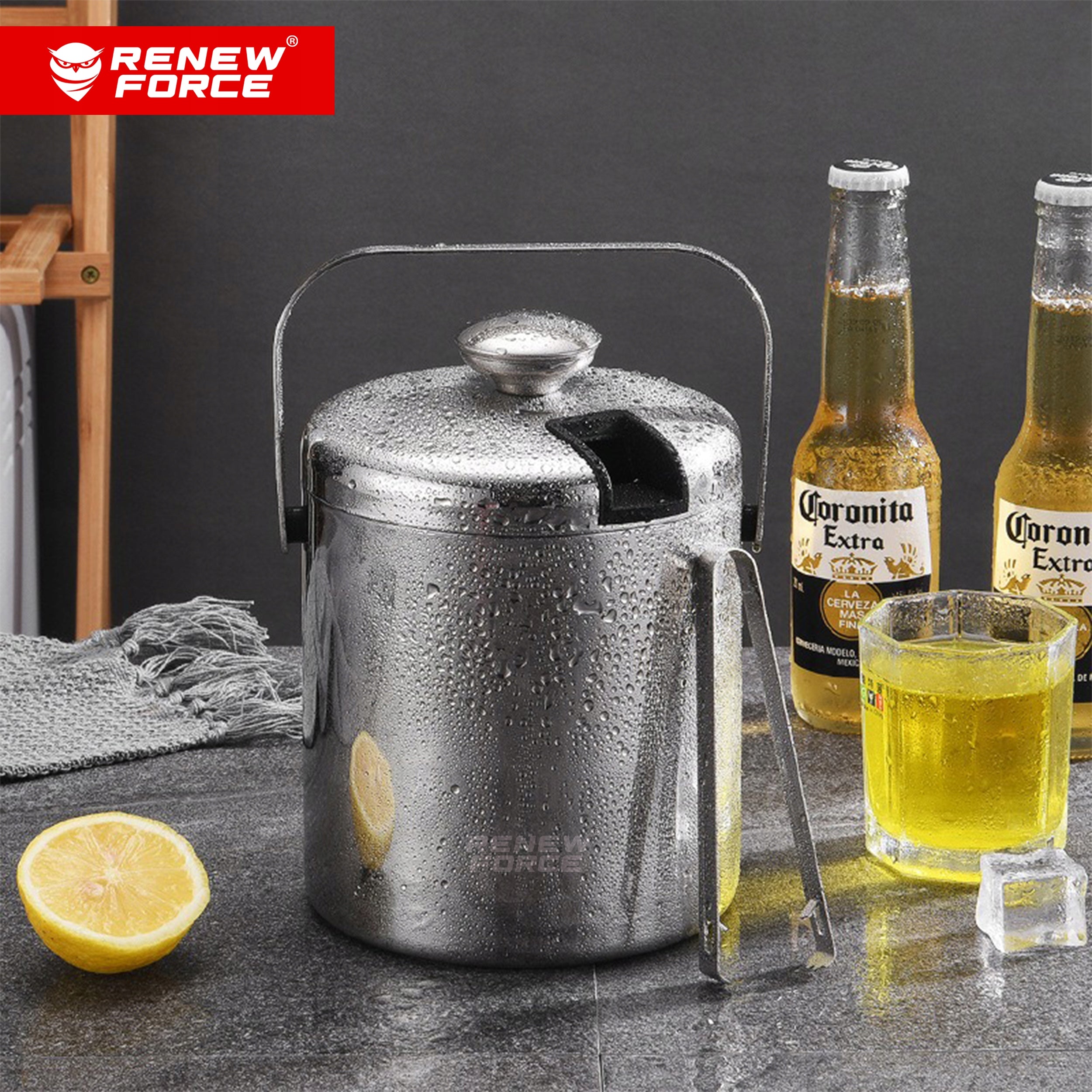 3L ICE CONTAINER Satin LARGE COOLER ICE BUCKET XXL + PLIERS Packaging status original