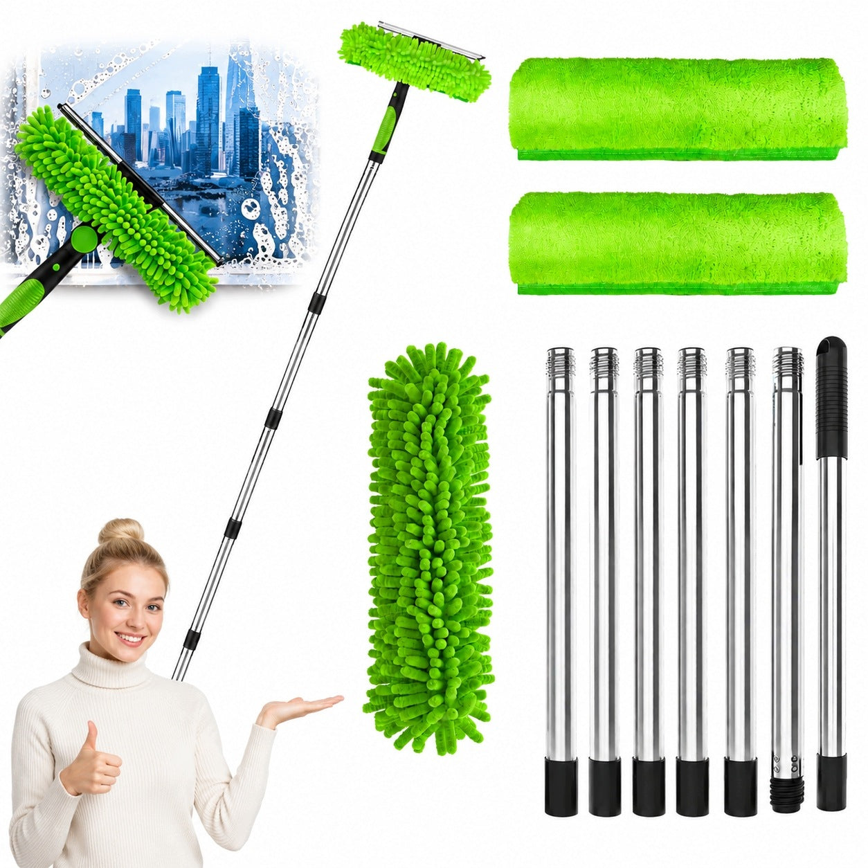 3M TELESCOPIC WINDOW CLEANER, WINDOW STREAK REMOVER MOP, LONG 2IN1