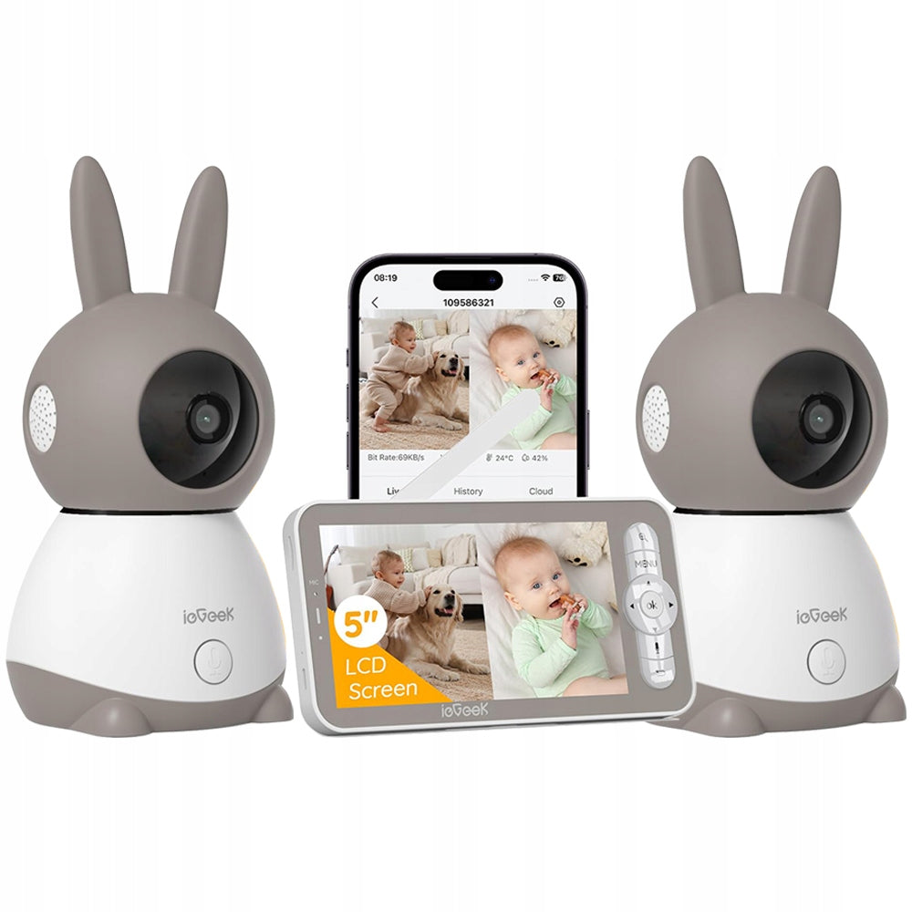 3MPX BABY MONITOR ELECTRONIC CAMERA 2 WIFI CAMERA 4×ZOOM SWIVEL MOUNT Manufacturer code 2K 3MP Bezprzewodowa LCD Niania 64GB SD